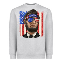 Heather Grey American flag with lincoln Heavyweight Sweatshirt - texasbilliewilder