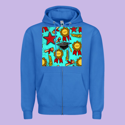 Graduation Seamless Pattern Zipper Hoodie Designed By Bundleandbundleshop
