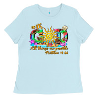 Baby Blue with god all things are possible summer Ladies Tee - AdoDesignShop