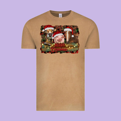 Merry Christmas Farm Animals Vintage Tee Designed By Ranaportraitstore