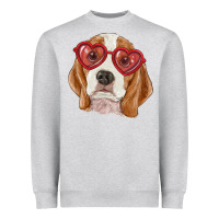 Heather Grey beagle with love glasses Heavyweight Sweatshirt - RanaPortraitStore