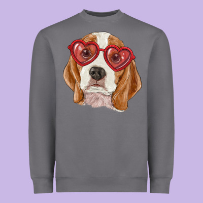 Heavyweight Sweatshirt beagle with love glasses