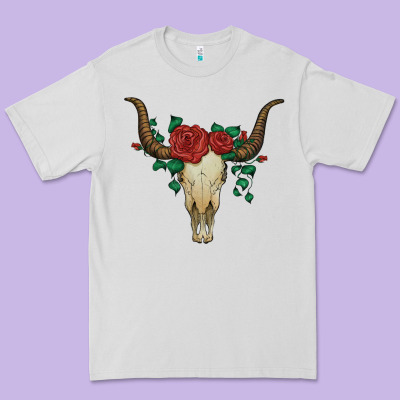 Bull Skull With Roses Premium Tee Designed By Artiststas