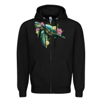 Black sea turtle with lotus Zipper Hoodie - Artiststas