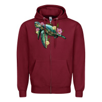 Burgundy sea turtle with lotus Zipper Hoodie - Artiststas