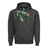 Charcoal Heather sea turtle with lotus Zipper Hoodie - Artiststas