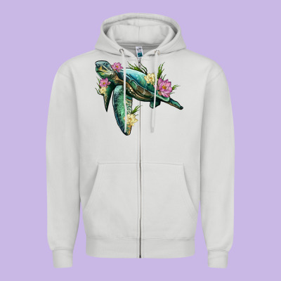 Sea Turtle With Lotus Zipper Hoodie Designed By Artiststas