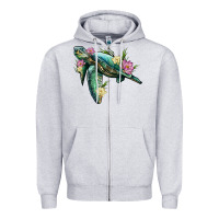 Heather Grey sea turtle with lotus Zipper Hoodie - Artiststas
