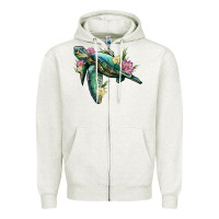 Oatmeal Heather sea turtle with lotus Zipper Hoodie - Artiststas