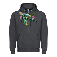 Smoke sea turtle with lotus Zipper Hoodie - Artiststas