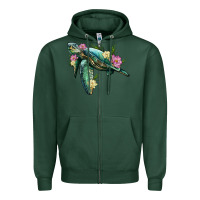Sports Green sea turtle with lotus Zipper Hoodie - Artiststas