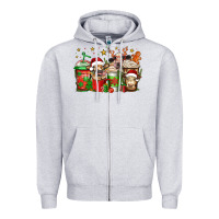 Heather Grey christmas cows coffee Zipper Hoodie - Jasminsmagicworld