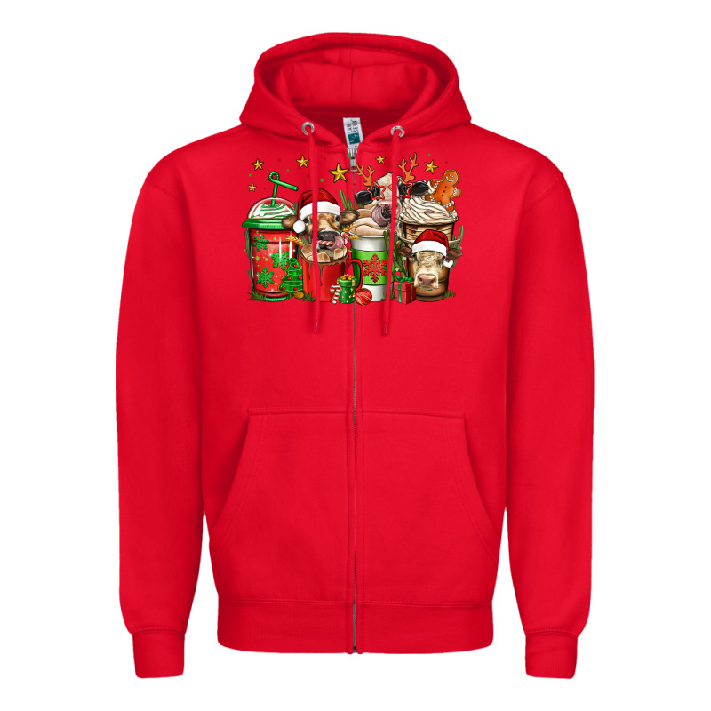 Christmas Cows Coffee Zipper Hoodie by Jasminsmagicworld | Teevron