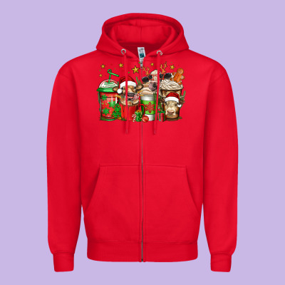 Christmas Cows Coffee Zipper Hoodie Designed By Jasminsmagicworld