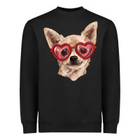 Black chihuahua dog with love glasses Heavyweight Sweatshirt - RanaPortraitStore