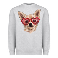 Heather Grey chihuahua dog with love glasses Heavyweight Sweatshirt - RanaPortraitStore