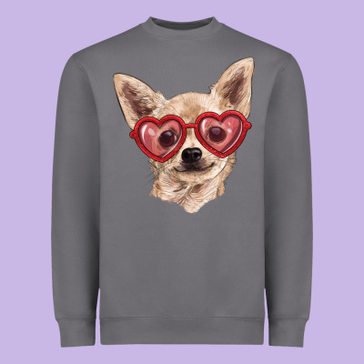 Heavyweight Sweatshirt chihuahua dog with love glasses