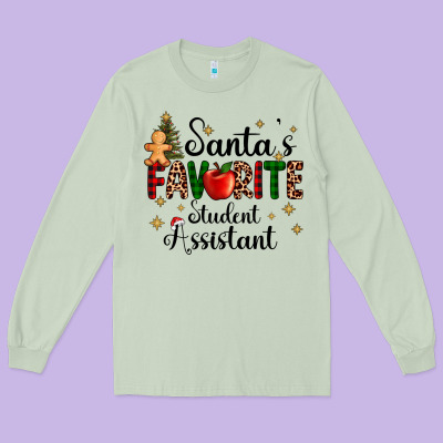 Santa's Favorite Student Assistant Long Sleeve Tee Designed By Adodesignshop