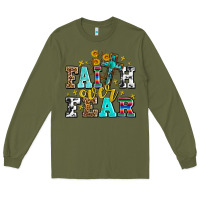 Army Green faith over fear with cross and sunflowers Long Sleeve Tee - AdoDesignShop