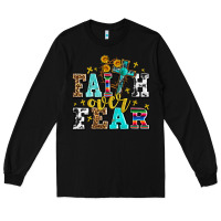 Black faith over fear with cross and sunflowers Long Sleeve Tee - AdoDesignShop