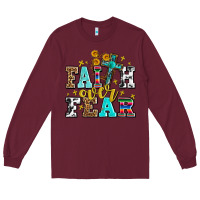 Burgundy faith over fear with cross and sunflowers Long Sleeve Tee - AdoDesignShop