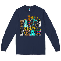 Navy faith over fear with cross and sunflowers Long Sleeve Tee - AdoDesignShop