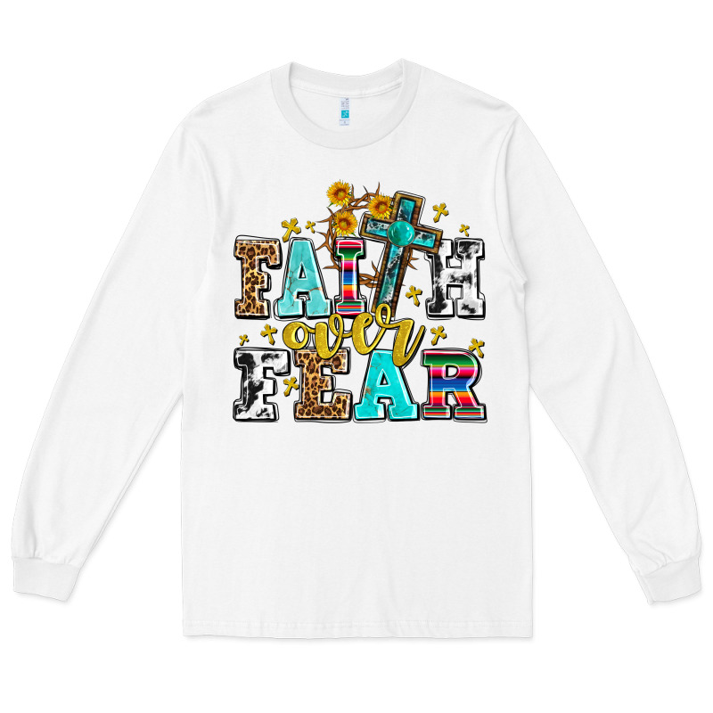 Faith Over Fear With Cross And Sunflowers Long Sleeve Tee by AdoDesignShop | Teevron