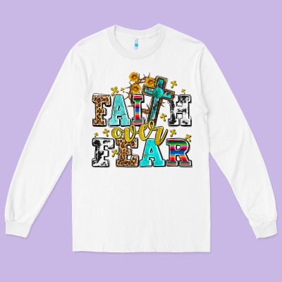 Faith Over Fear With Cross And Sunflowers Long Sleeve Tee Designed By Adodesignshop