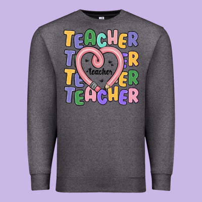 Teacher And Pencil Heart Premium Sweatshirt Designed By Maliassmallbusiness