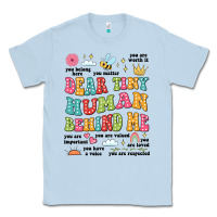 Dusty Blue customized teacher dear tiny human behind me back Classic Tee - JahusDesignShop