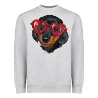 Heather Grey dachshund with love glasses Heavyweight Sweatshirt - RanaPortraitStore