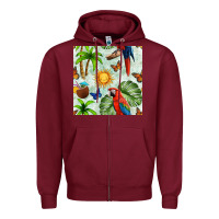Burgundy parrot in the sun seamless pattern Zipper Hoodie - BundleAndBundleShop