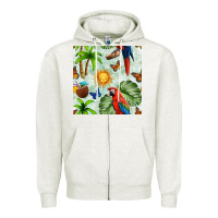 Oatmeal Heather parrot in the sun seamless pattern Zipper Hoodie - BundleAndBundleShop