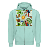 Seafoam parrot in the sun seamless pattern Zipper Hoodie - BundleAndBundleShop