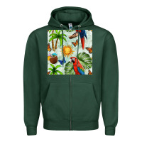 Sports Green parrot in the sun seamless pattern Zipper Hoodie - BundleAndBundleShop