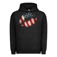 Pigment Black Vintage American Flag Lips Urban Hoodie - Bettercallsaul