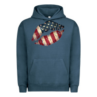 Pigment Midnight Navy Vintage American Flag Lips Urban Hoodie - Bettercallsaul