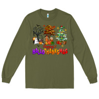 Army Green happy hallothanksmas trees Long Sleeve Tee - AdoDesignShop