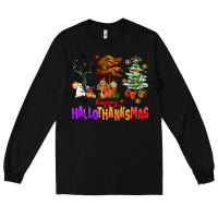 Black happy hallothanksmas trees Long Sleeve Tee - AdoDesignShop
