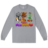 Heather Grey happy hallothanksmas trees Long Sleeve Tee - AdoDesignShop