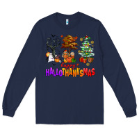 Navy happy hallothanksmas trees Long Sleeve Tee - AdoDesignShop