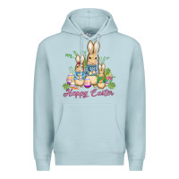 Blue Mist easter bunny family wıth carrots and eggs Premium Hoodie - AdoDesignShop