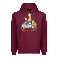 Burgundy easter bunny family wıth carrots and eggs Premium Hoodie - AdoDesignShop