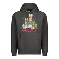 Charcoal Heather easter bunny family wıth carrots and eggs Premium Hoodie - AdoDesignShop