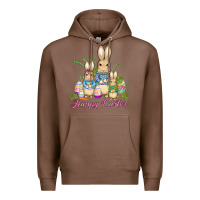 Chestnut easter bunny family wıth carrots and eggs Premium Hoodie - AdoDesignShop