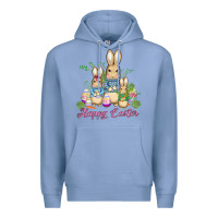Colony Blue easter bunny family wıth carrots and eggs Premium Hoodie - AdoDesignShop
