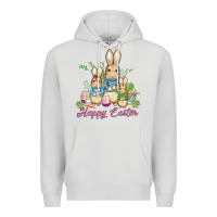 Dove Grey easter bunny family wıth carrots and eggs Premium Hoodie - AdoDesignShop