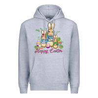 Heather Grey easter bunny family wıth carrots and eggs Premium Hoodie - AdoDesignShop