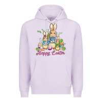Lilac easter bunny family wıth carrots and eggs Premium Hoodie - AdoDesignShop