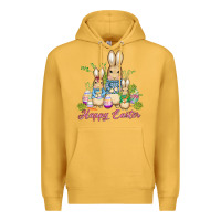 Mustard easter bunny family wıth carrots and eggs Premium Hoodie - AdoDesignShop